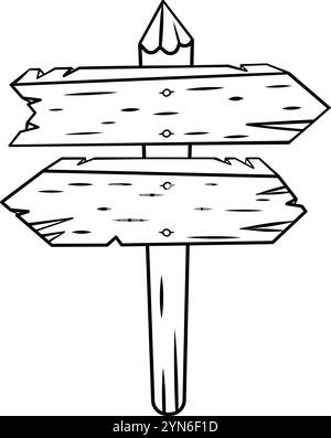 A un palo con una matita sopra sono attaccate due frecce in legno intemperie che puntano in direzioni opposte, creando un'immagine semplice ma efficace Illustrazione Vettoriale