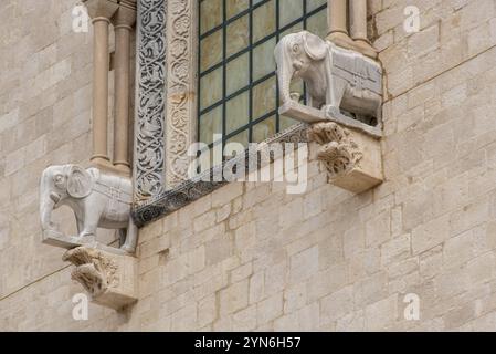 Dettagli della facciata della cattedrale di Trani, Italia, Europa Foto Stock