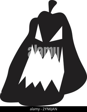 Illustrazione in bianco e nero di una spaventosa zucca di halloween che mostra denti e occhi triangolari, ideale per disegni spettrali e festosi Illustrazione Vettoriale
