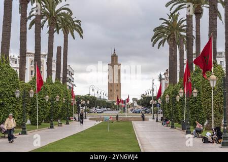 Magnifica Avenue Mohammed V nel centro della città di Rabat, Marocco, Africa Foto Stock