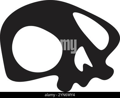 Questa illustrazione minimalista presenta una sorprendente silhouette nera del cranio, che evoca temi di morte, halloween e molto altro. È un simbolo versatile Illustrazione Vettoriale