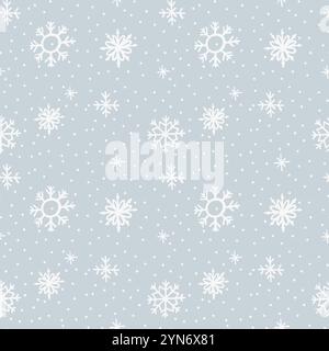 Motivo invernale senza cuciture con fiocchi di neve e neve. Illustrazione vettoriale, stile doodle Illustrazione Vettoriale