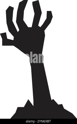 Silhouette di una mano zombie che emerge da terra, creando un'atmosfera spettrale e inquietante, perfetta per i progetti di halloween Illustrazione Vettoriale