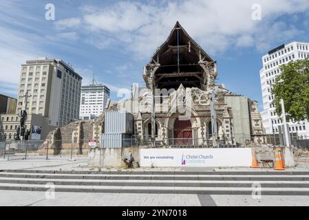 CHRISTCHURCH, NUOVA ZELANDA, 16 DICEMBRE 2022, rovine della famosa Cattedrale di Christchurch dopo il terremoto del 2011, Isola del Sud della nuova Zelanda Foto Stock