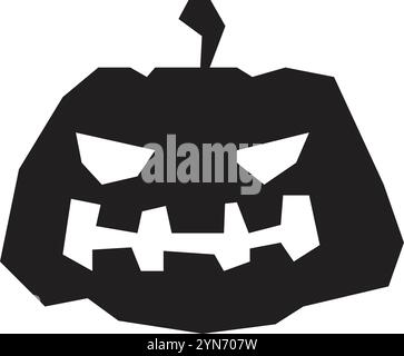 La silhouette nera di una zucca intagliata con occhi e bocca brillanti crea un'atmosfera spettrale per la notte di halloween, perfetta per le decorazioni natalizie Illustrazione Vettoriale