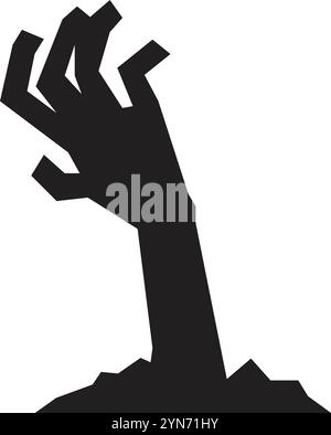 Spaventosa scena del cimitero con una mano zombie che emerge da terra, aggiungendo un tocco agghiacciante a halloween. Cattura l'orrore e la paura con questa inquietudine Illustrazione Vettoriale