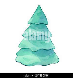 Albero di Natale verde in stile cartoni animati elemento separato Foto Stock