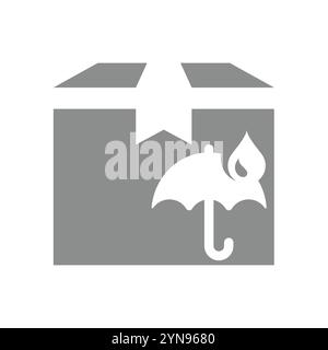 Simbolo della scatola di consegna e della conservazione a secco. Consegna e ombrello con l'icona del vettore di goccia d'acqua. Illustrazione Vettoriale