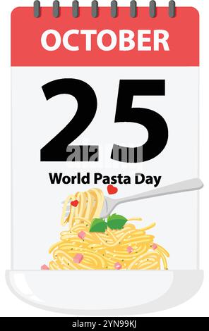 Pagina del calendario che evidenzia la celebrazione della giornata Mondiale della Pasta Illustrazione Vettoriale