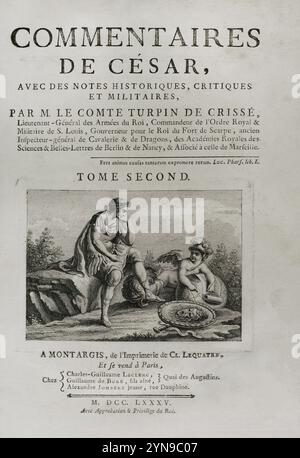 "Commentaires de Cesar, avec des notes historiques, critiques et militaires", del conte Turpin de Crissé. Volume II pubblicato a Montargis e venduto a Parigi, 1785. Foto Stock