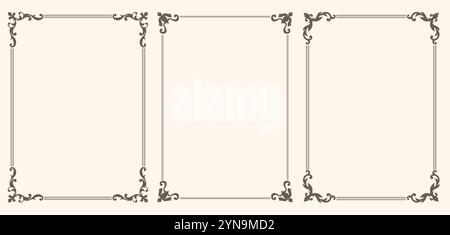 Set di cornici e bordi decorativi vintage Illustrazione Vettoriale
