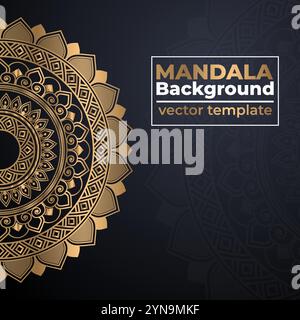 Elegante motivo arabesco mandala floreale oro per stampa, poster, copertina, brochure, volantino, ornamento ornamentale in pizzo rotondo in stile orientale Illustrazione Vettoriale