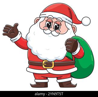 Cartoni animati Babbo Natale con borsa regalo Illustrazione Vettoriale