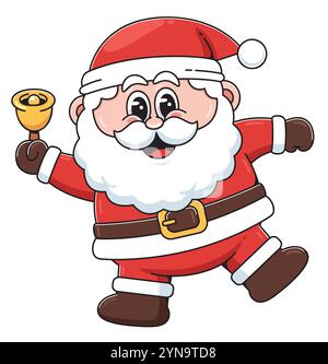 Allegro Babbo Natale Cartoon con una campana Illustrazione Vettoriale