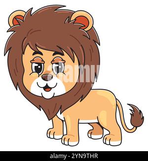 Carino Cartoon Lion con Fluffy Mane Illustrazione Vettoriale