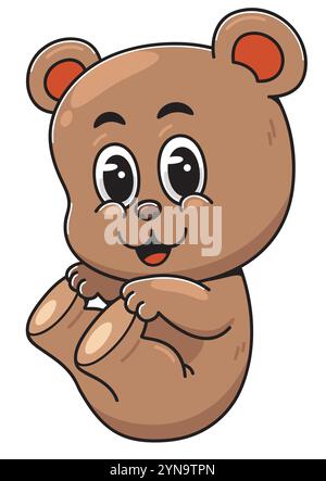 Carino Cartoon Baby Bear seduto e sorridente Illustrazione Vettoriale