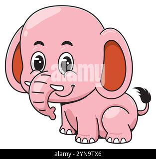 Adorabile elefante rosa Cartoon Baby Illustrazione Vettoriale