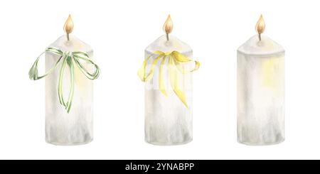 Incandescenti set di acquerelli con elementi di cera bianchi e decorazioni ad archi colorati. Set disegnato a mano con una comoda clipart interna. Religione, Foto Stock