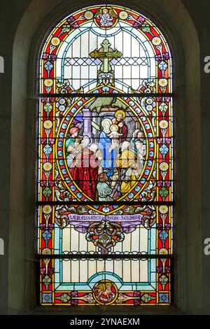 Francia, Meurthe et Moselle, Bouxieres sous Froidmont, chiesa di nostra Signora della Natività, vetrata realizzata nel 1924 dal maestro vetraio di Nancy Joseph Benoit Foto Stock