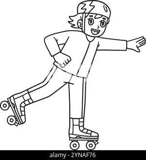 Roller Skating Boy pagina da colorare isolata per bambini Illustrazione Vettoriale