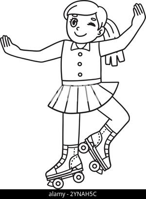 Roller Skating Girl Dancing Isolated Coloring Page Illustrazione Vettoriale
