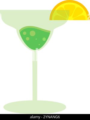 Cocktail alcolico in vetro guarnito con fetta di limone. Elemento della vacanza ispanica Cinco De Mayo. Icona delle festività messicane. Semplice elemento vettoriale cartoni animati Illustrazione Vettoriale