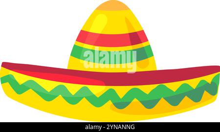 Cappello in paglia sombrero a teglia larga con motivo tradizionale. Elemento della vacanza ispanica Cinco De Mayo. Icona delle festività messicane. Semplice elemento vettoriale cartoni animati Illustrazione Vettoriale