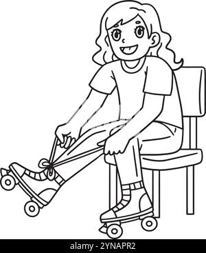 Ragazza che indossa Roller Skates pagina da colorare isolata Illustrazione Vettoriale