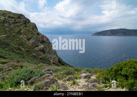 Mochlos è una piccola isola disabitata e un piccolo villaggio nel Golfo di Mirabello, nella Creta orientale, e il sito archeologico di un'antica s minoica Foto Stock