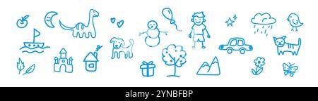 Disegno colorato con farfalla, castello e arcobaleno. Illustrazione Vettoriale