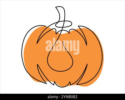 Illustrazione della zucca in stile disegno continuo a una linea isolata su uno sfondo bianco. Concetto di autunno, stagione del raccolto, arredamento di Halloween, Thanksgi Illustrazione Vettoriale