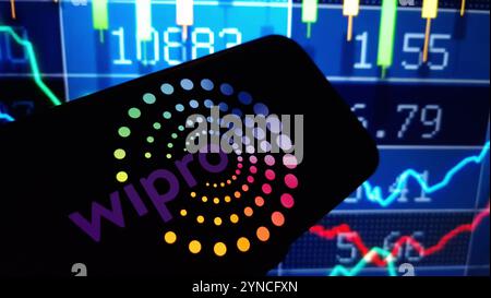 Konskie, Polonia - 24 novembre 2024: Logo aziendale Wipro visualizzato sul telefono cellulare Foto Stock