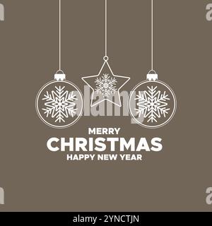 Buon Natale e felice anno nuovo. Buon Natale e felice anno nuovo alberi di Natale e neve su sfondo blu, biglietti d'auguri, Illustrazione Vettoriale