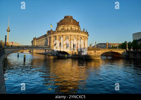 Bode Museum con vista sul fiume Sprea a Berlino, Germania Foto Stock