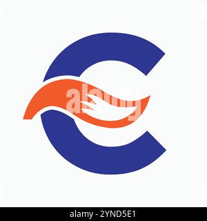 Lettera iniziale C Fox Logo Design Concept con Fox Tail Symbol Illustrazione Vettoriale
