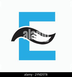 Lettera iniziale e Fox Logo Design Concept con Fox Tail Symbol Illustrazione Vettoriale