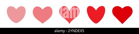 Una serie di icone a forma di cuori rosa e rosso su sfondo bianco. Illustrazione Vettoriale
