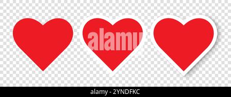 Una serie di cuori rossi su uno sfondo trasparente. Icone vettoriali di cuori per Internet, San Valentino. Illustrazione Vettoriale