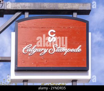 Calgary, Alberta, Canada. 25 maggio 2024. Un cartello di legno Calgary Stampede Foto Stock