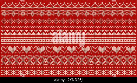 Motivi lavorati a maglia per maglioni brutti decorano illustrazioni vettoriali su sfondo rosso. Collezione di elementi di design per l'abbigliamento invernale per le festività dell'anno nuovo Illustrazione Vettoriale