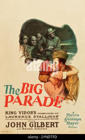 The Big Parade (MGM, 1925). Window Card - con John Gilbert e Renée Adorée - Una produzione di King Vidor Foto Stock