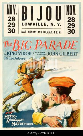 The Big Parade (MGM, 1925). Window Card - interpretato da John Gilbert e Renée Adorée - Una produzione di King Vidor - Bijou, Lowville, New York Foto Stock