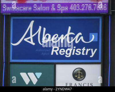 Calgary, Alberta, Canada. 22 maggio 2024. Primo piano di un cartello del registro dell'Alberta Foto Stock