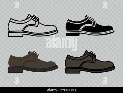 Set iconico di scarpe da uomo Flat Vector Linear isolate. Scarpe, Set di simboli colore calzature, modello di progetto, Clipart. Illustrazione vettoriale Illustrazione Vettoriale
