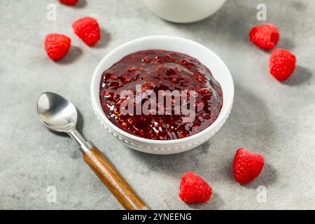 Dolci conserve di marmellata di lamponi rossi fatti in casa in una ciotola Foto Stock