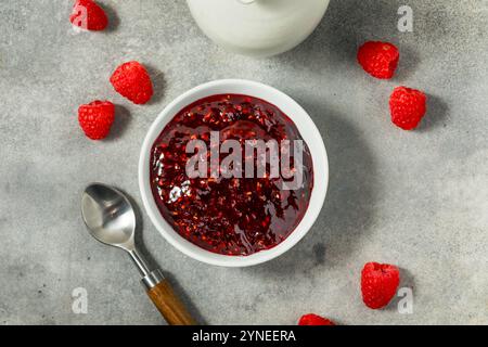 Dolci conserve di marmellata di lamponi rossi fatti in casa in una ciotola Foto Stock