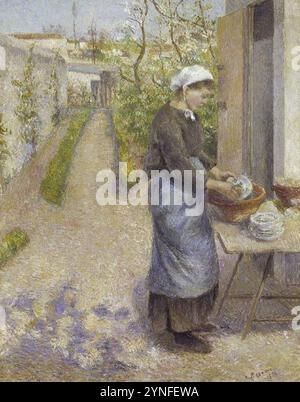 Camille Pissarro, nel giardino di Pontoise, Una giovane donna che lava piatti, 1882, Foto Stock