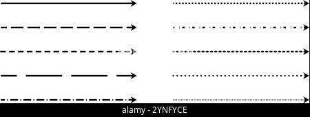 Set di frecce nere dritte. Raccolta di frecce sottili lunghe. Disegnare puntatori e linee di direzione. Delineare il pacchetto di elementi di design a strisce per opuscoli, poster, brochure, opuscoli, banner. Vettore Illustrazione Vettoriale