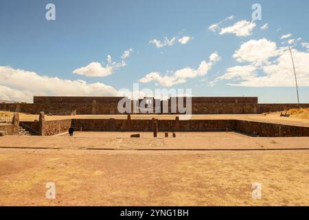 Tempio di Kalasasaya, un importante sito archeologico precolombiano a Tiwanaku, Bolivia Foto Stock