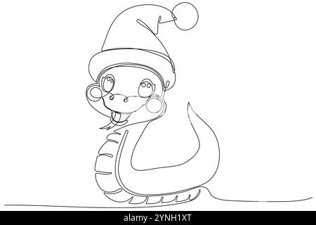 Pagina da colorare di un serpente simpatico e amichevole che indossa un cappello di Babbo Natale. Disegno del contorno vettoriale. Nessuna intelligenza artificiale è stata usata per creare l'illustrazione. . Illustrazione vettoriale Illustrazione Vettoriale